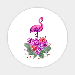 Pink Flamingo and Roses Magnet
